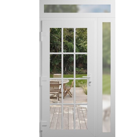 Vdomdoors Front Exterior Prehung Metal-Plastic Door Clear Glass / MANUX 8355 White Silk / Office Commercial a MANUX8355EXD-WS-W36+12xH80+14-RH-I