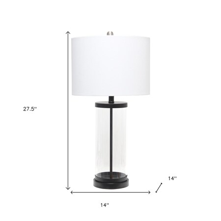 Homeroots 28" Black And Clear Glass And Metal Table Lamp With White Drum Shade 643369