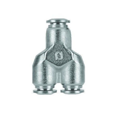 Usa Industrials Push to Connect Tube Fitting - Nickel Plated Brass w/ Metal Release Ring - Union Wye - 10mm Tube OD ZUSA-TF-PTC-NPBR-707