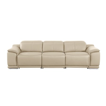 Homeroots 107" Beige Italian Leather Reclining Metal USB Sofa 720459