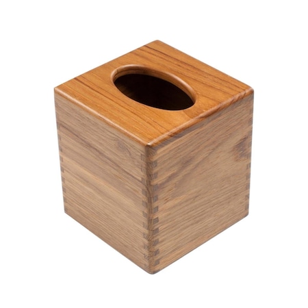 Homeroots Traditional Solid Teak Square Tissue Box Cover 475837