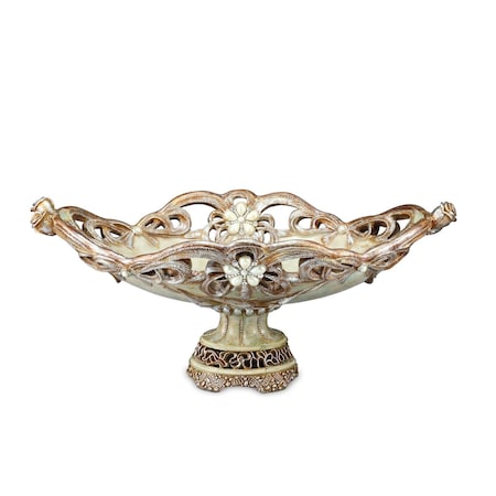 Homeroots 9" Beige And Gold Polyresin Decorative Bowl 468375