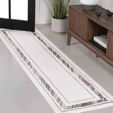 Jonathan Y Athens Classic Border Marble Pattern High-Low Silver/White 2 ft. x 8 ft. Runner Rug CAR102A-28