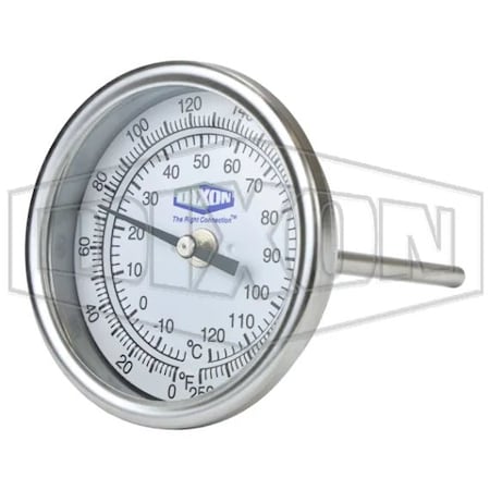 Dixon Thermometer, 0 to 250DegF, 1%, 1/2 in MNPT 30040064