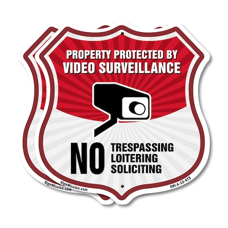 Signmission Video Surveillance Shield Sign Property, 12 inch X 12 inch, Aluminum Metal Sign, 2PK SHI-A-2PACK-12-472