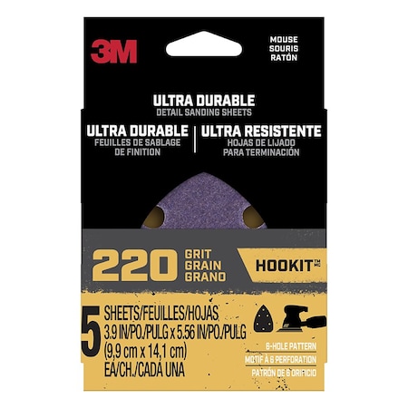 3M 3M Ultra Durable Mouse Detail Sanding Sheets, 220-Grit, 5PK MOUSE5PK220