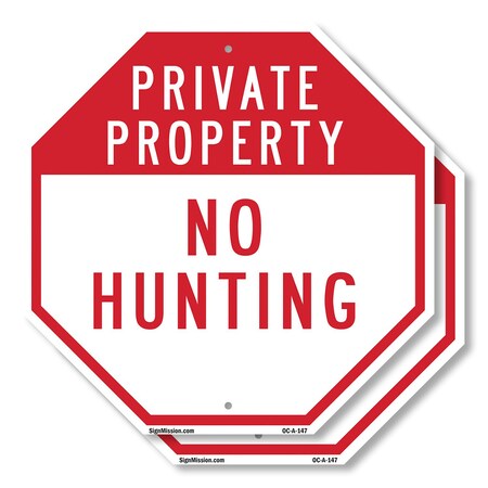 Signmission Private Property No Hunting, 10 inch X 10 inch, Aluminum Metal Signs, 2PK OC-A-2PACK-10-147