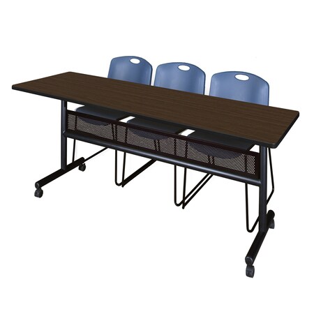 Regency Kobe Flip-Top Privacy Nesting Table W/ 2 Zeng Stack Chairs, 84 in W, 24 in L, Neo Walnut MKFTM8424NW44BE