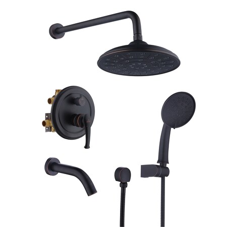 Casainc 8in. Wall-mounted Rain Shower System with Handheld Spray Wand & Tub Spout, Oil Rubbed Bronze CA-B208-SQ-ORB