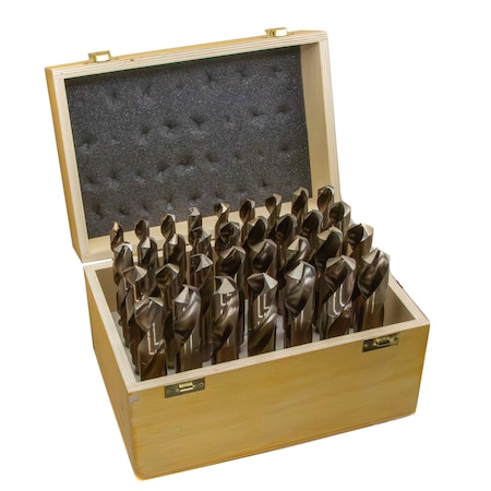 Drill America 33 Piece Cobalt Drill Bit Set with Reduced 1/2" Shank, 1/2" - 1", Wood Case, DWDCO DWD833SD-CO-WOOD