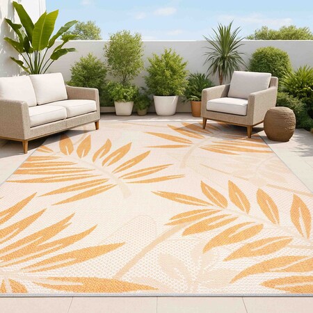 Jonathan Y Havana Tropical Palm Leaf Cream/Orange 8 ft. x 10 ft. Indoor/Outdoor Area Rug SMB208A-8