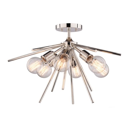 Vaxcel Estelle 6-Light 24 in W Polished Nickel Mid-Century Modern Sputnik Semi Flush Ceiling Fixture C0161R