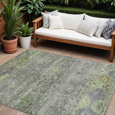 Homeroots 9' X 12' Sage And Gray Floral Washable Indoor Outdoor Area Rug 606222