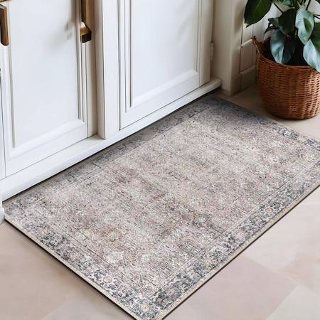 World Rug Gallery Vintage Distressed Machine Washable Non Slip Area Rug 2 ft x 3 ft Olive 6028OLIVE2X3