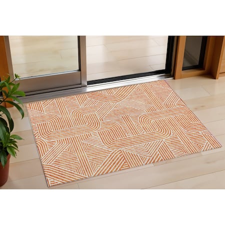 Homeroots 3' X 5' Orange And Ivory Abstract Washable Indoor Outdoor Area Rug 594947