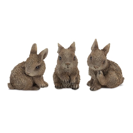 Homeroots Set of Three Brown Resin Bunny Outdoor Statues 721386