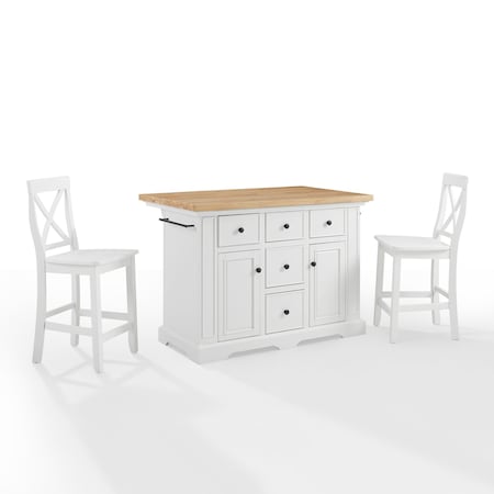 Crosley Julia Wood Top Island W/X-Back Stools KF30067WH-WH
