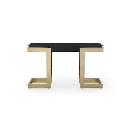 Homeroots 52" Black and Gold Glass Pedestal Console Table 372164