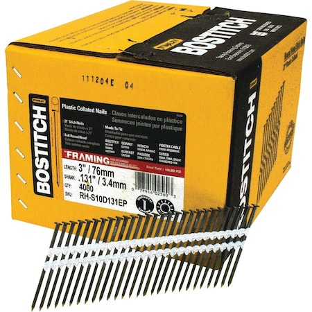 Bostitch 21 Degree Plastic Strip Coated Full Round Head Framing Stick Nails 3''x.131 In., 4000 Ct. RH-S10D131EP
