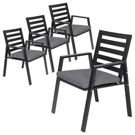 Leisuremod Chelsea Modern Patio Dining Armchair in Aluminum with Removable Cushions, Black, 4PK CC20BL-BL4
