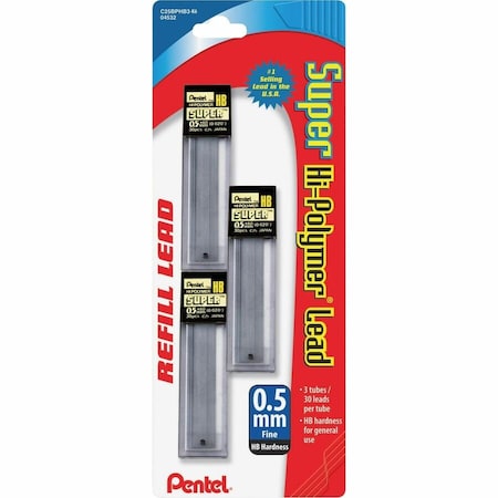 Pentel C25BPHB3K6 Super Hi-Polymer Lead Refills 0.5mm HB Black 90 Leads-Pack C25BPHB3K6