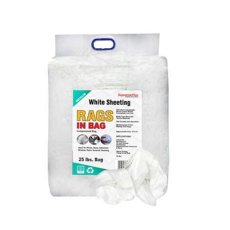 Supremeplus Recycled White Sheeting Cleaning Rags, 25 lbs. Bag SP-6458