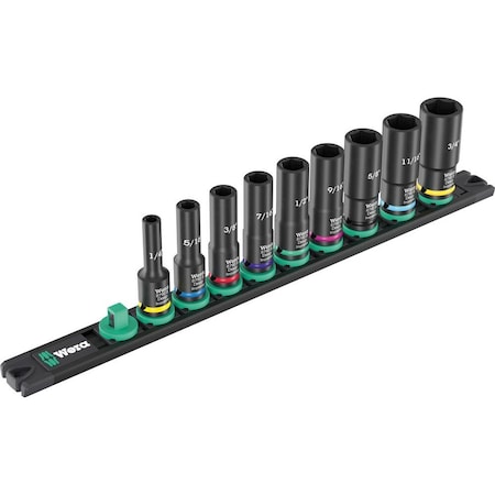 Wera 9661 Magnetic rail B Impaktor Deep Imperial 1 socket set, 3/8 in drive, 9 pieces 5005591001