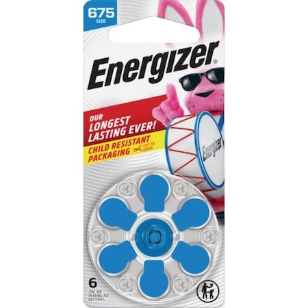 Energizer Size 675 Blue Tab Hearing Aid Batteries, 6PK 675CR-6ENRUS