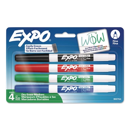 Expo Low-Odor Dry-Erase Marker, Fine Tip, Assorted Colors, 4PK 86674