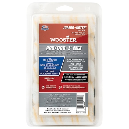 Wooster 4 1/2in x 1/2in Nap RR572 Pro/Doo-Z FTP Jumbo-Koter Mini-Roller Covers, 10-Pack RR571