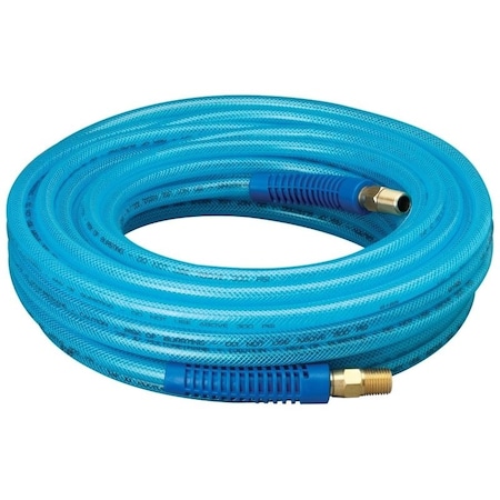 Tru-Flate Air Hose, 1/4 in OD, 50 ft L, MNPT, 300 psi Pressure, Polyurethane, Blue 12-50E