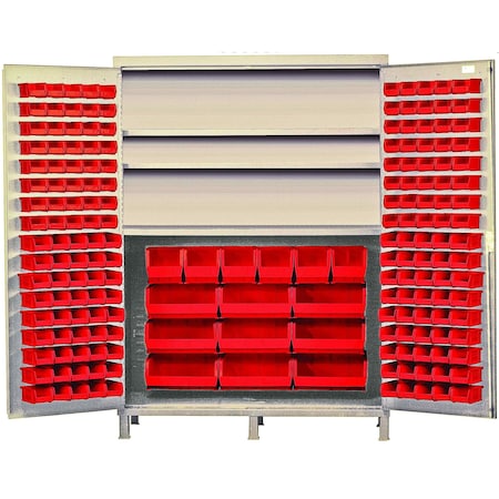 Quantum Storage Systems JUMBO BEIGE STORAGE CABINET W/185 RED BINS QSC-BG-60SRD