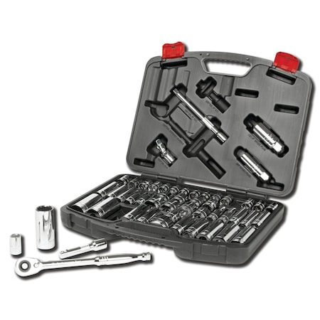 Performance Tool 51 pc. 3/8 in. Dr. Mechanic's Socket Set, Ratchet, SAE/Metric, Storage W38905