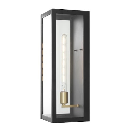 Jonathan Y Berlin 20" Modern Industrial Rectangular Iron/Glass LED Outdoor Lantern, Black/Gold Painting JYL7619A