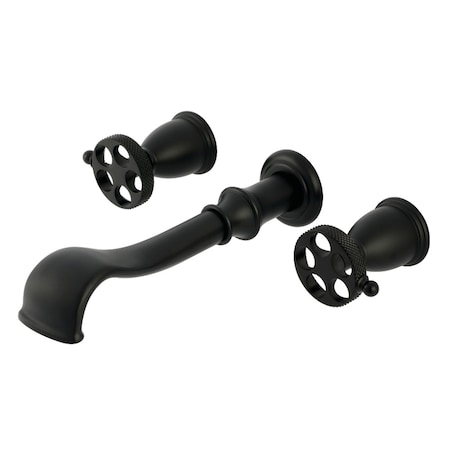 Kingston Brass Two-Handle Wall Mount Tub Faucet with Knurled Handle, Matte Black KS5020RKX