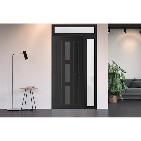 Vdomdoors Front Exterior Prehung Metal-Plastic Door Frosted Glass / MANUX 8112 Matte Black / Office Commercia MANUX8112EXD-BLK-W32+14xH80+12-RH-I