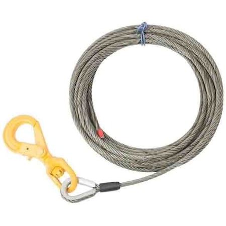 Mytee Products Wire Rope Steel Core Winch Cable 1/2in x 75ft Self-Locking Swivel Hook WW12-75