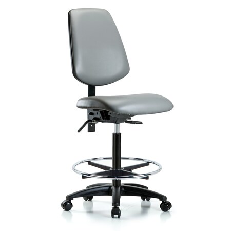 Blue Ridge Ergonomics Vinyl Chair, High Bench, Med Back, Foot Ring, Casters, Sterling BR-VHBCH-MB-RG-T0-A0-CF-RC-8840