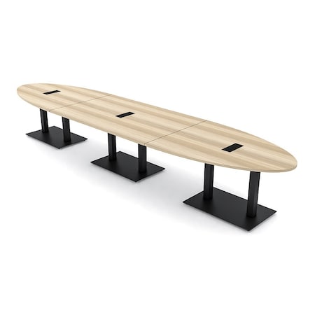 Skutchi Designs Oval Conference Table With Power Unit, 48 in W, 216 in L, Brown HAR-OVL-48X216-DOU.BK-K525-EBLK