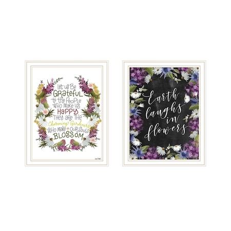 Homeroots Set Of Two Flowers Make Us Laugh White Framed Print Wall Art, 2PK 407978