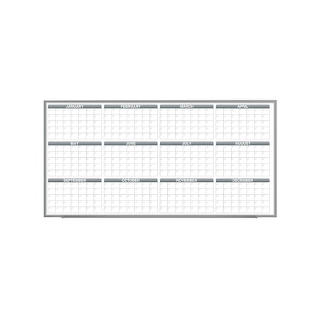 Ghent Calendar Whiteboard with Aluminum Frame, 1 Year Calendar, Magnetic, 4'H x 8'W GRPM331Y-48