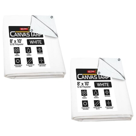 Mytee Products 2 Pack 8'x10ft White Heavy Duty Canvas Tarp 12oz - Water Resistant & Breathable, 2PK CT8-10-Wx2
