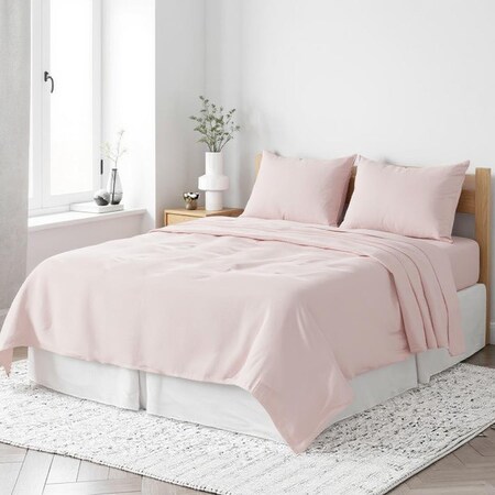 Homeroots Light Pink Linen King Flat Sheet 520740