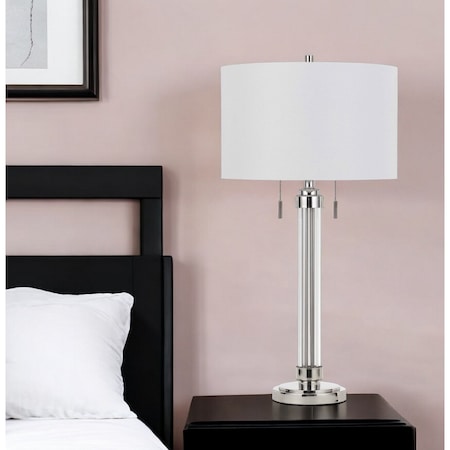 Homeroots 31" Silver Metallic Metal Two Light Cylinder Table Lamp With White Drum Shade 524769
