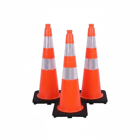 Traffic Kontrol 36in Traffic Safety Cone, 12 Lbs, Orange, 6in + 4in Hi Intensity Reflective Collars, 3PK TKTC-36-12-OR-2C-3
