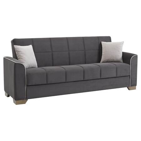 Homeroots 90" Gray Chenille Sleeper Sofa And Toss Pillows With Brown Legs 607123