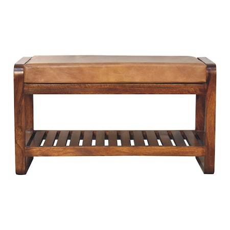 Homeroots 32in Brown Solid Wood Storage Bench With Cabinet 718235