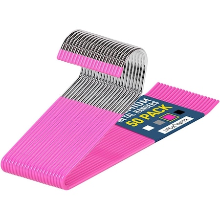 Lifemaster Pink Metal Non-Slip Pants Hangers, Heavy Duty, Space-Saving, Open-Ended Design, 50PK LMMTPIK55