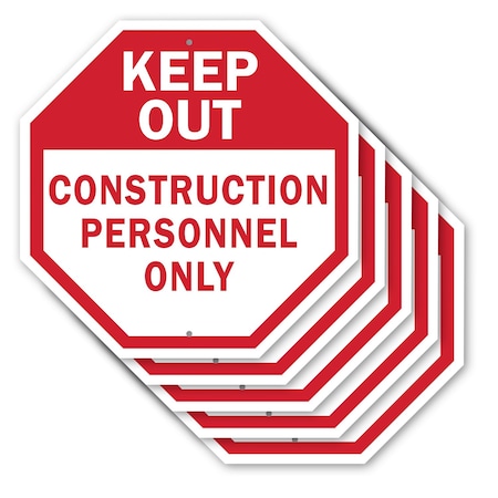 Signmission Keep Out Construction Personnel Onl, 10 inch X 10 inch, Aluminum Metal Signs, 5PK OC-A-5Pack-10-68