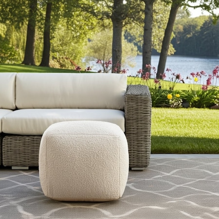 Homeroots 18" Beige Polyester Cube Outdoor Pouf Ottoman 551570